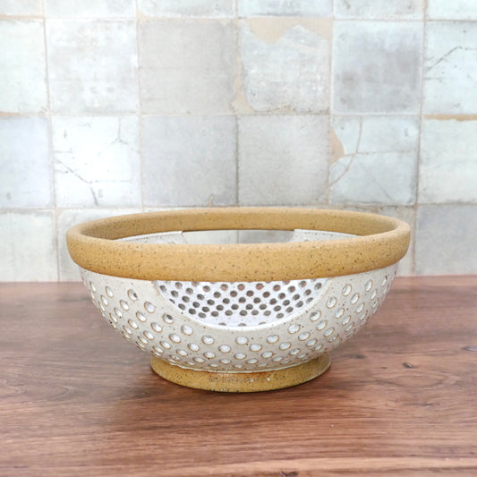 ONE-OF-A-KIND 4 - Honeycomb Colander Variation in Speckled White